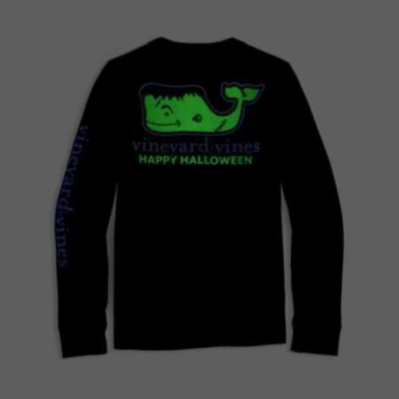 Vineyard Vines Black Tee with Green Halloween Whale - Picture 3 of 3